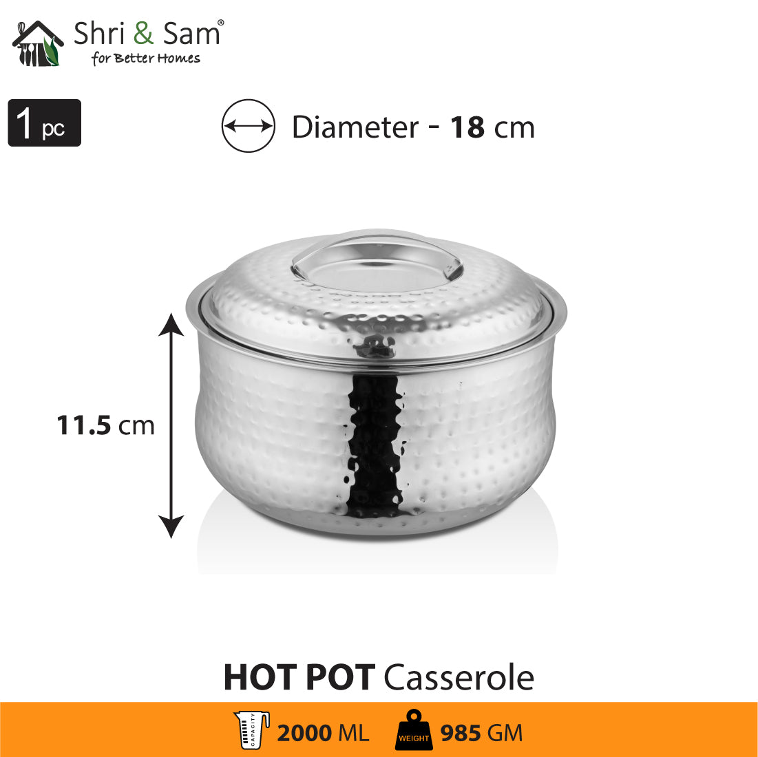 Stainless Steel Hammered Casserole with SS Lid Hot Pot