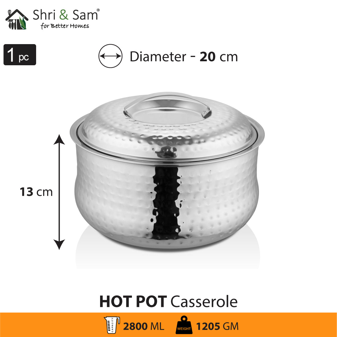 Stainless Steel Hammered Casserole with SS Lid Hot Pot