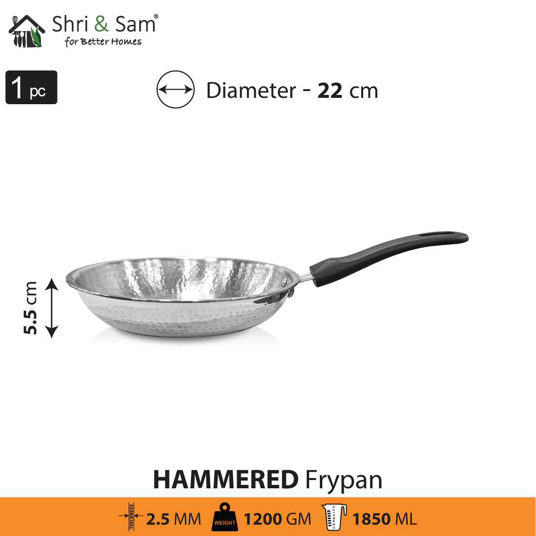 Stainless Steel Heavy Weight Hammered Fry Pan