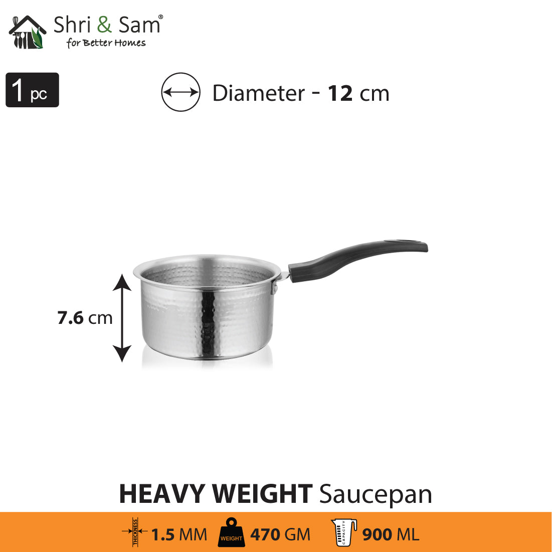 Stainless Steel Heavy Weight Hammered Sauce Pan