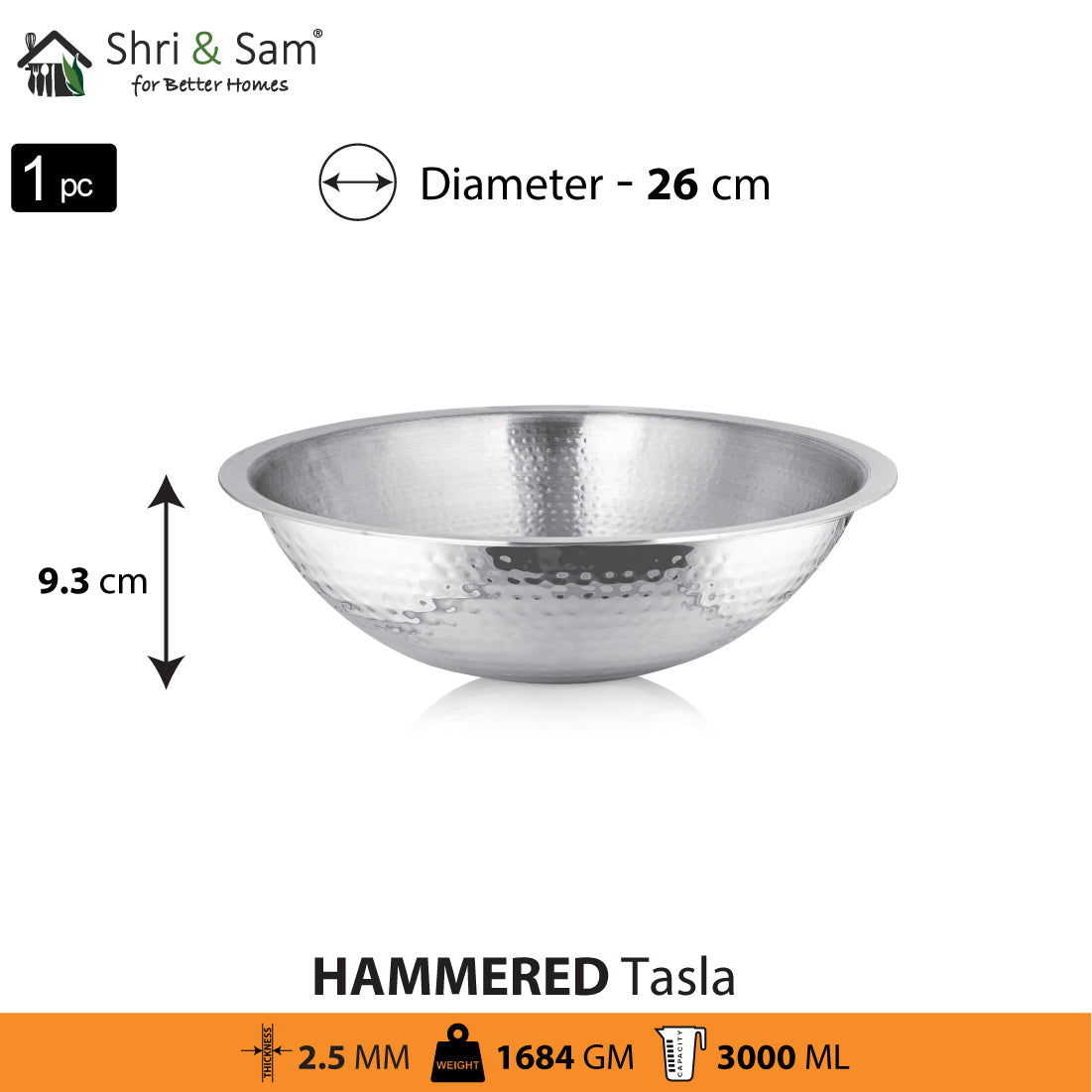 Stainless Steel Heavy Weight Hammered Tasla