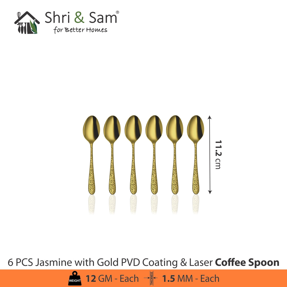 Stainless Steel Cutlery with Gold PVD Coating & Laser Jasmine