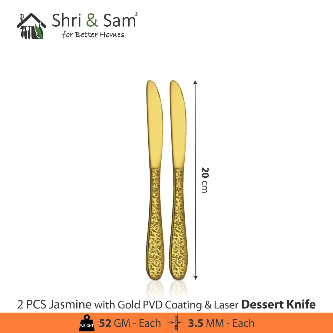 Stainless Steel Cutlery with Gold PVD Coating & Laser Jasmine