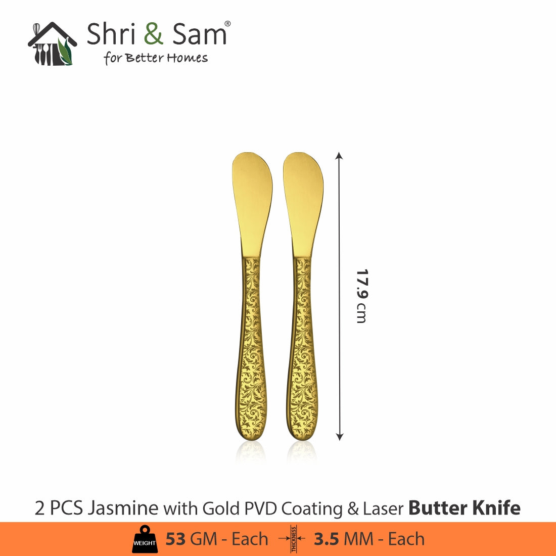 Stainless Steel Cutlery with Gold PVD Coating & Laser Jasmine