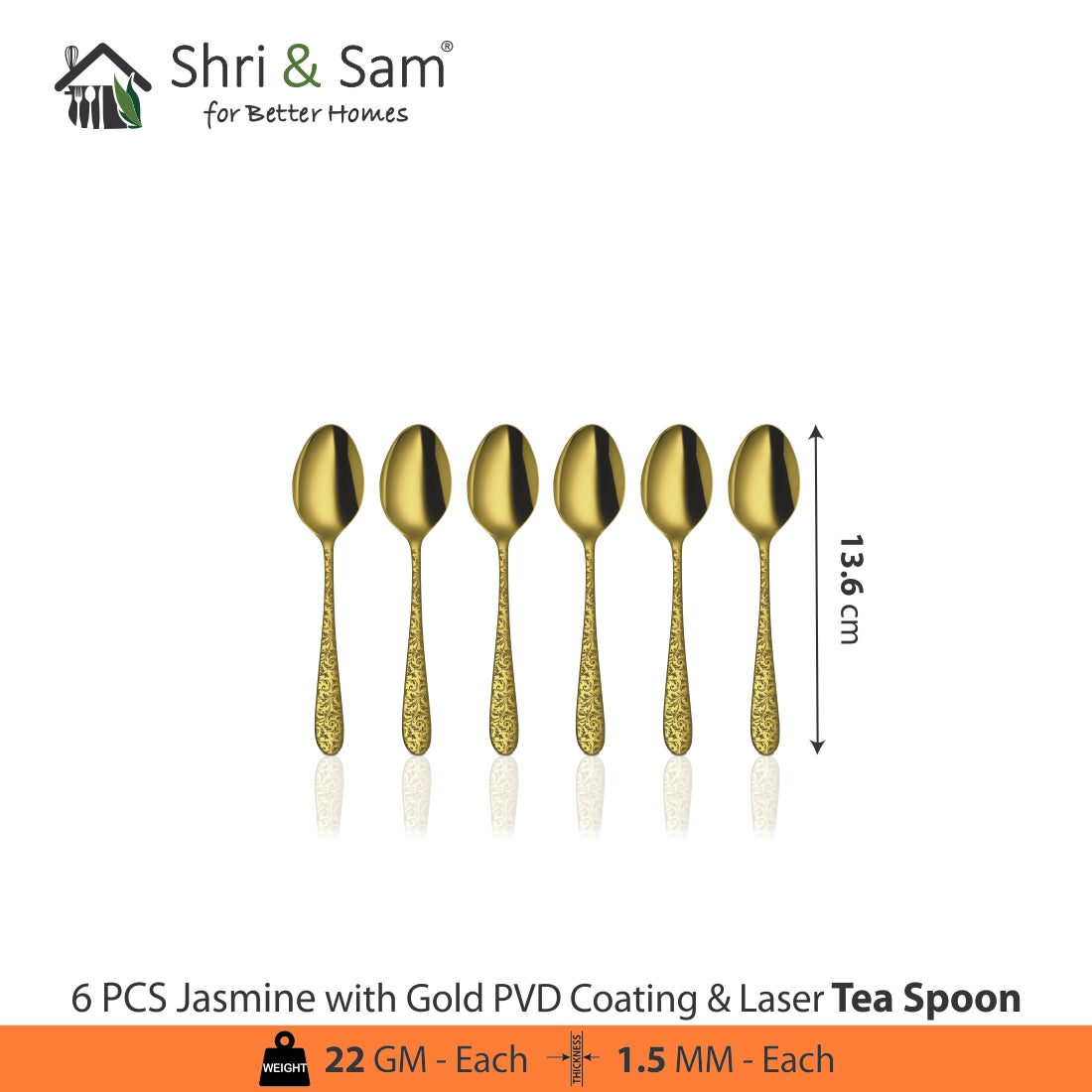 Stainless Steel Cutlery with Gold PVD Coating & Laser Jasmine