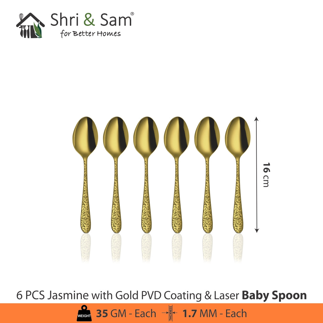 Stainless Steel Cutlery with Gold PVD Coating & Laser Jasmine