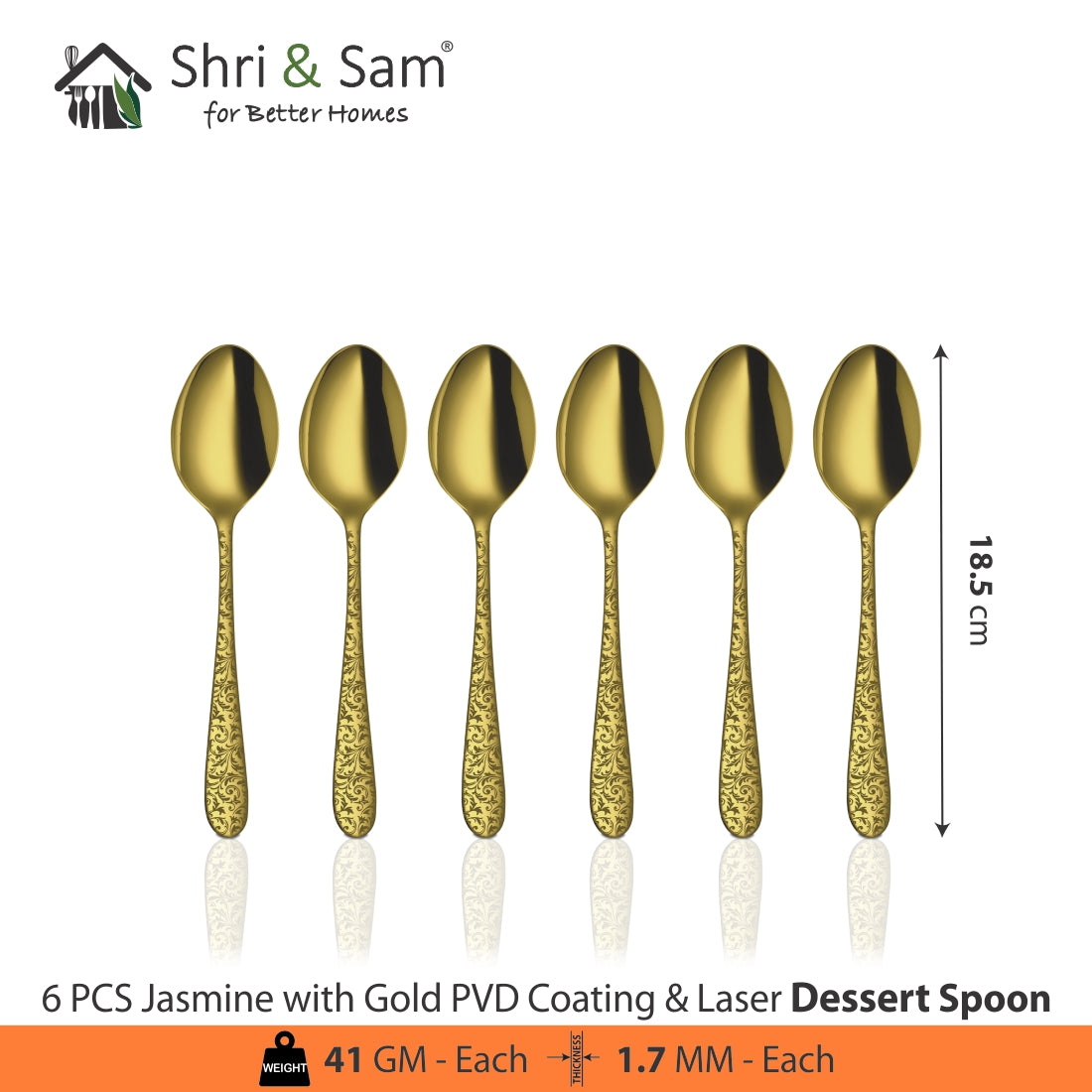 Stainless Steel Cutlery with Gold PVD Coating & Laser Jasmine