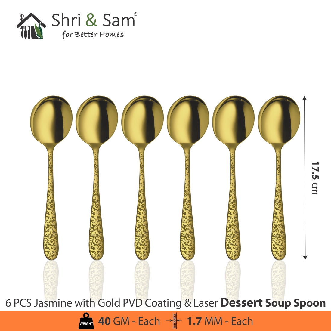 Stainless Steel Cutlery with Gold PVD Coating & Laser Jasmine