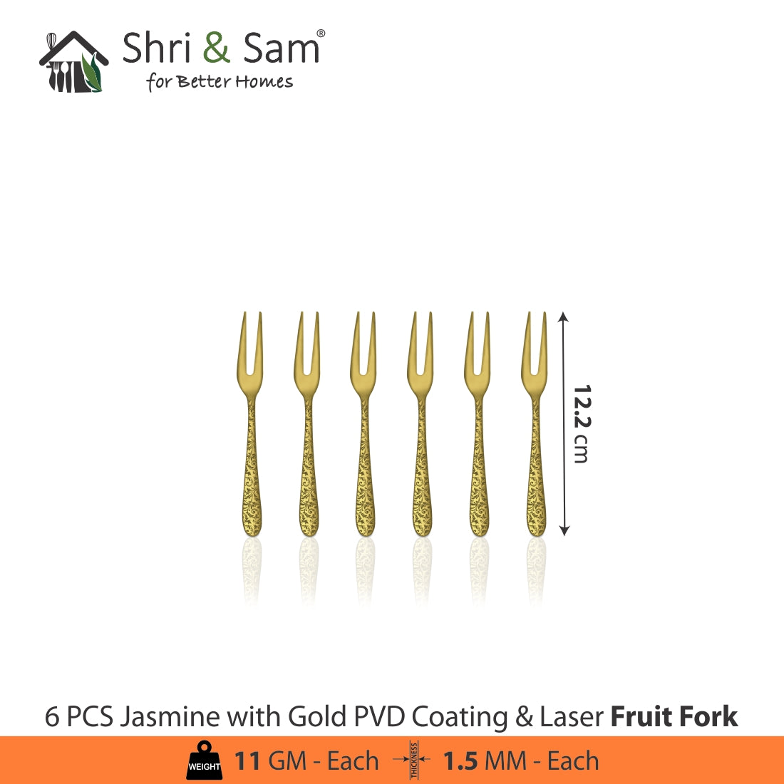 Stainless Steel Cutlery with Gold PVD Coating & Laser Jasmine