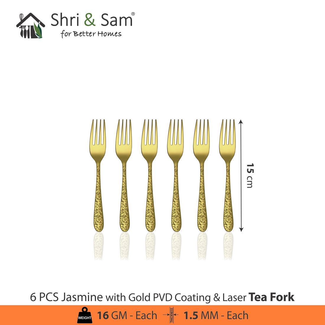 Stainless Steel Cutlery with Gold PVD Coating & Laser Jasmine