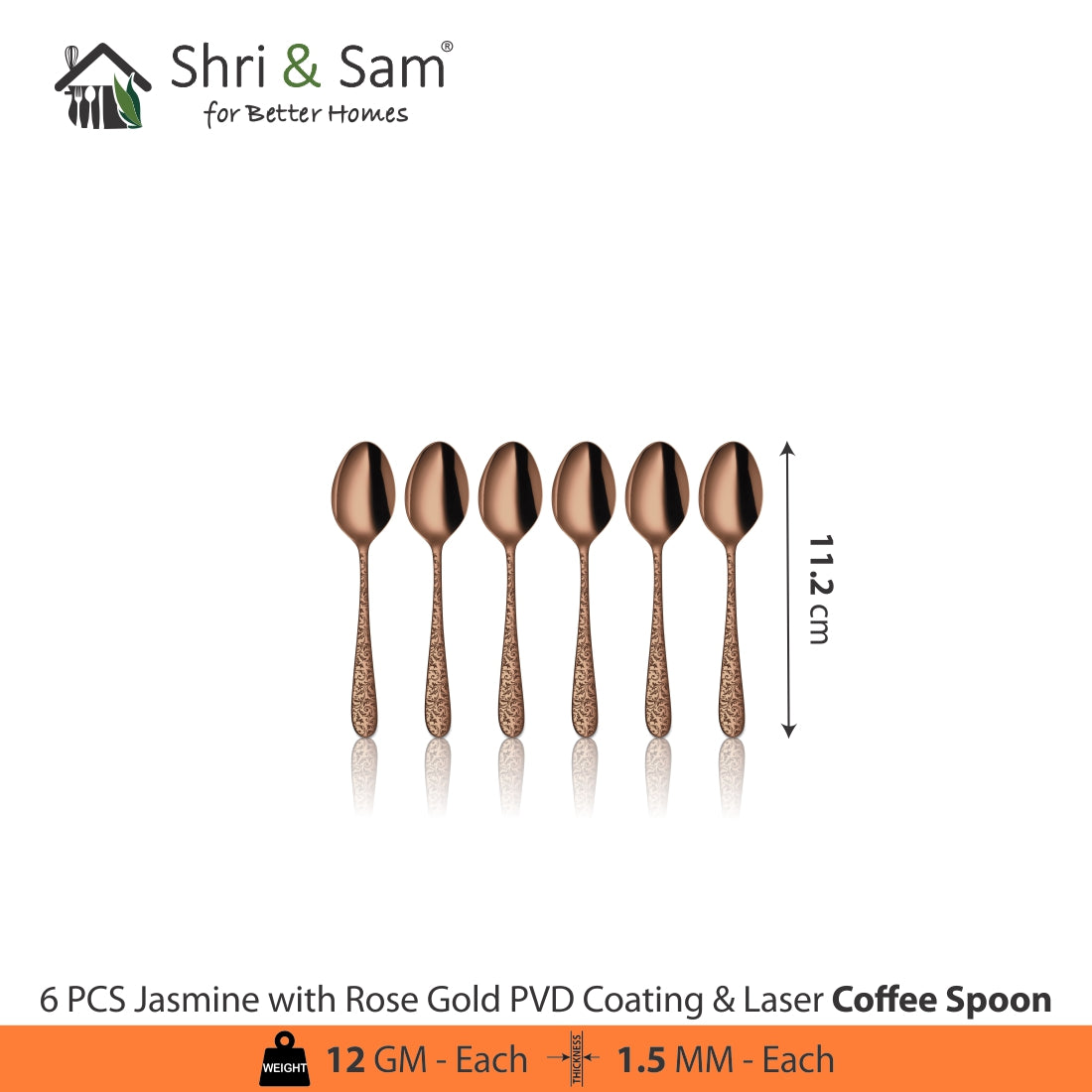 Stainless Steel Cutlery with Rose Gold PVD Coating & Laser Jasmine