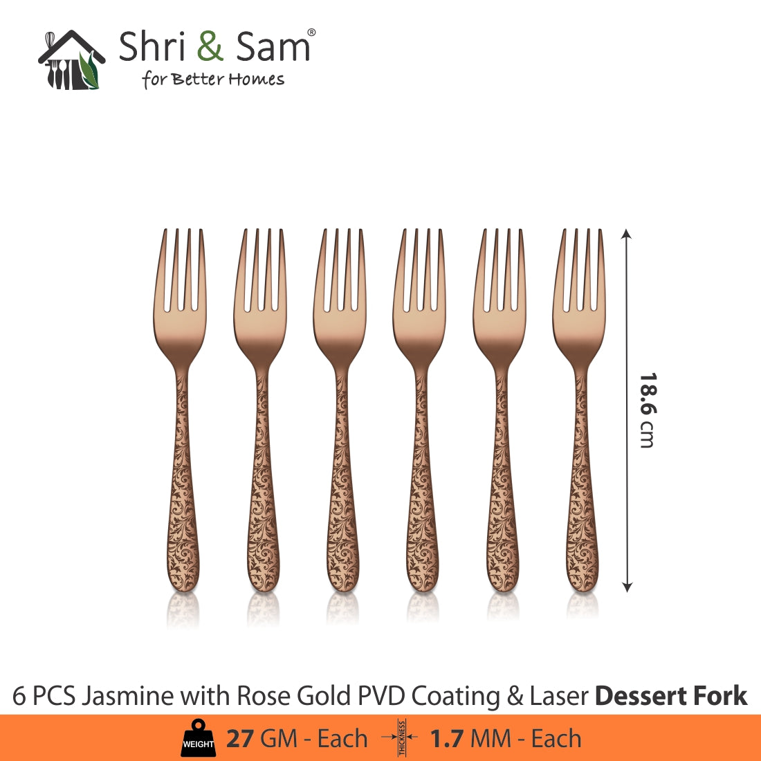 Stainless Steel Cutlery with Rose Gold PVD Coating & Laser Jasmine