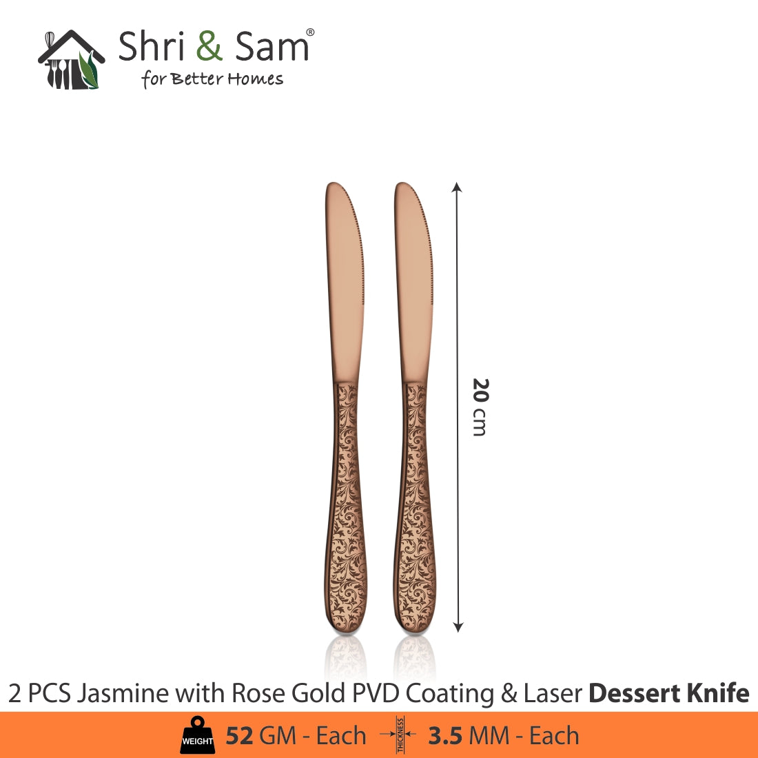 Stainless Steel Cutlery with Rose Gold PVD Coating & Laser Jasmine