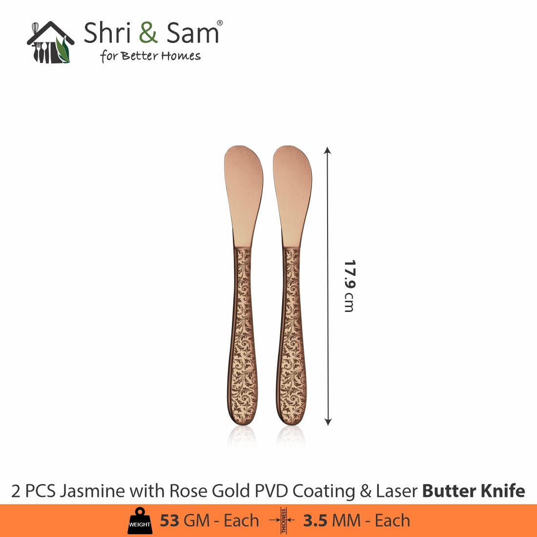 Stainless Steel Cutlery with Rose Gold PVD Coating & Laser Jasmine