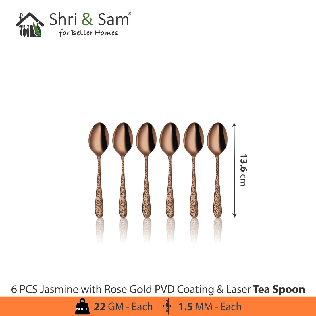 Stainless Steel Cutlery with Rose Gold PVD Coating & Laser Jasmine