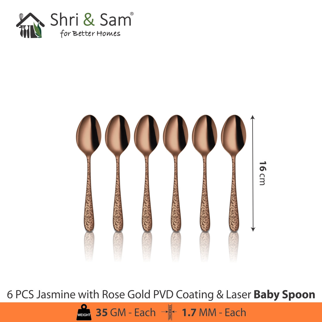 Stainless Steel Cutlery with Rose Gold PVD Coating & Laser Jasmine