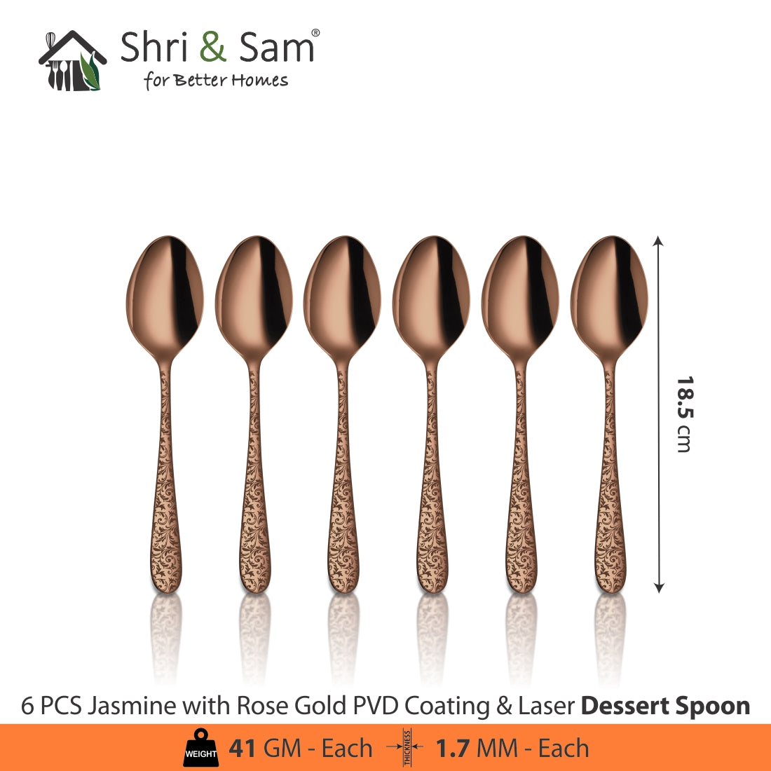 Stainless Steel Cutlery with Rose Gold PVD Coating & Laser Jasmine