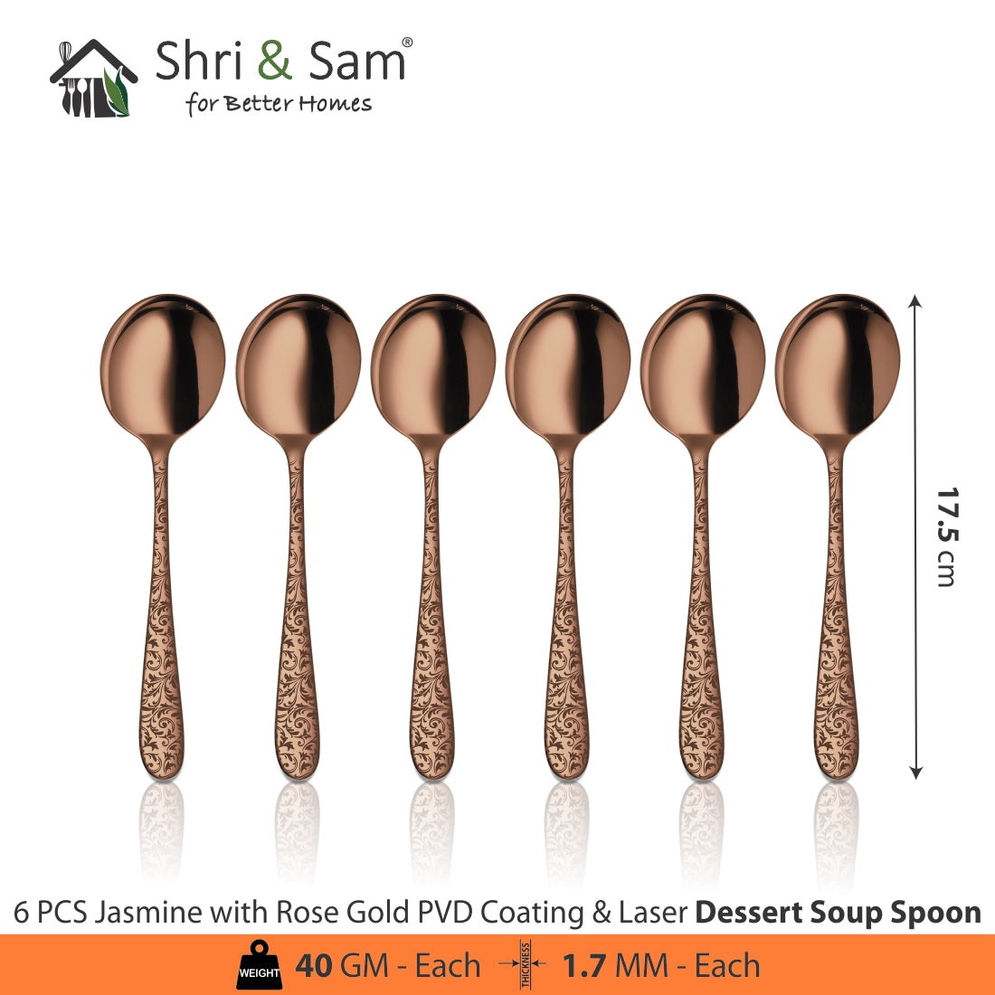 Stainless Steel Cutlery with Rose Gold PVD Coating & Laser Jasmine
