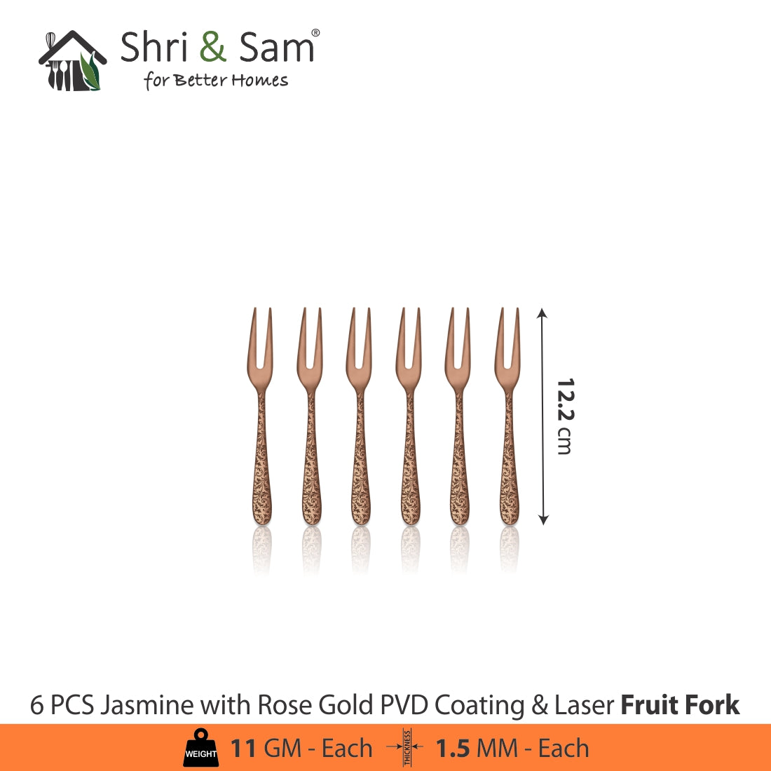 Stainless Steel Cutlery with Rose Gold PVD Coating & Laser Jasmine