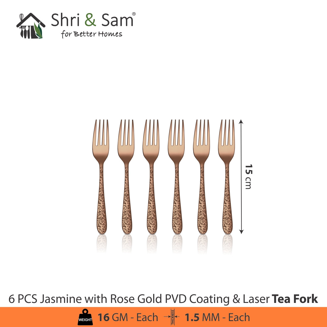 Stainless Steel Cutlery with Rose Gold PVD Coating & Laser Jasmine