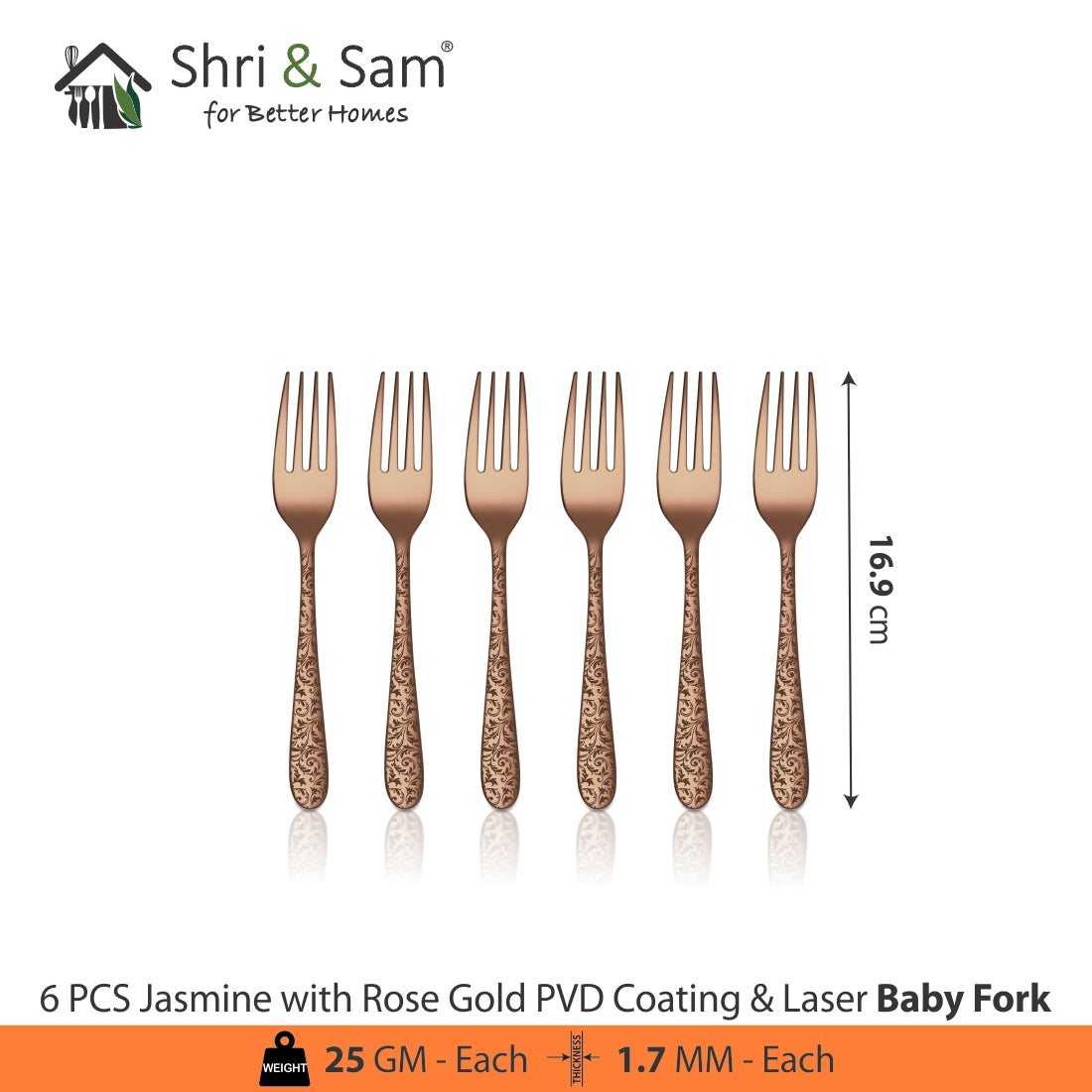 Stainless Steel Cutlery with Rose Gold PVD Coating & Laser Jasmine