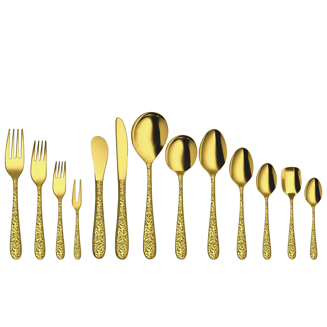 Stainless Steel Cutlery with Gold PVD Coating & Laser Jasmine