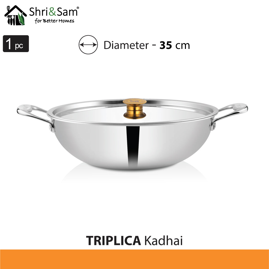 Stainless Steel Triply Kadhai with SS Lid Triplica