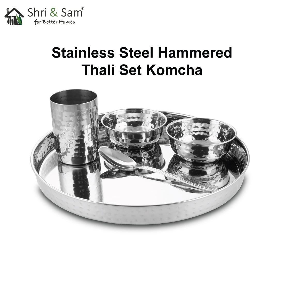 Stainless Steel Hammered Thali Set 28 CM Komcha