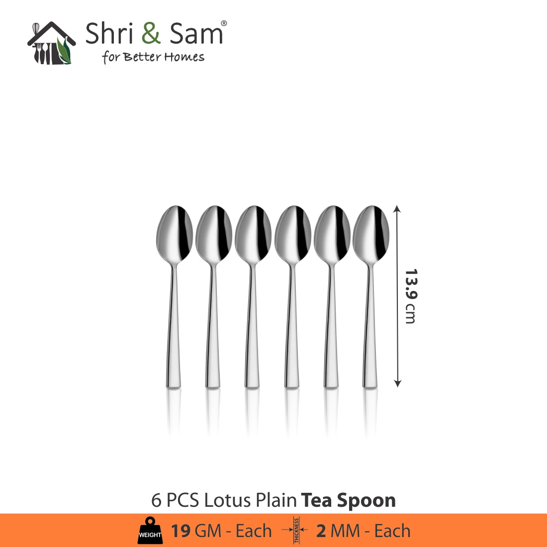 Jagdamba Cutlery Pvt Ltd. Cutlery 18 PCS Cutlery Set (without Fork) - Lotus Plain (6 PCS Snack Spoon, 6 PC Dinner Spoon, 6 PC Dinner Knife)