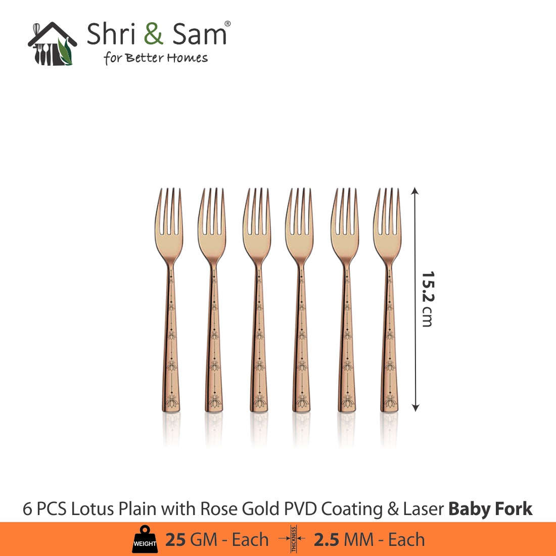 Stainless Steel Cutlery with Rose Gold PVD Coating & Laser Lotus Plain