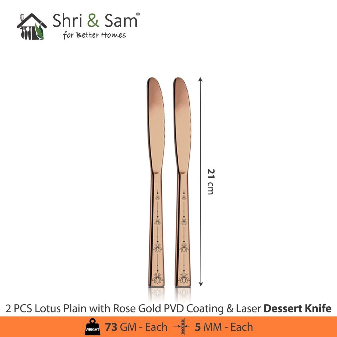 Stainless Steel Cutlery with Rose Gold PVD Coating & Laser Lotus Plain