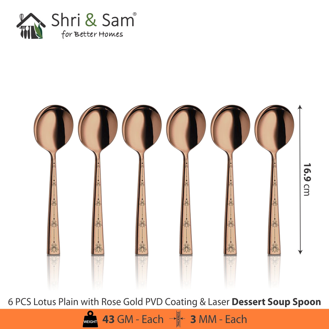 Stainless Steel Cutlery with Rose Gold PVD Coating & Laser Lotus Plain