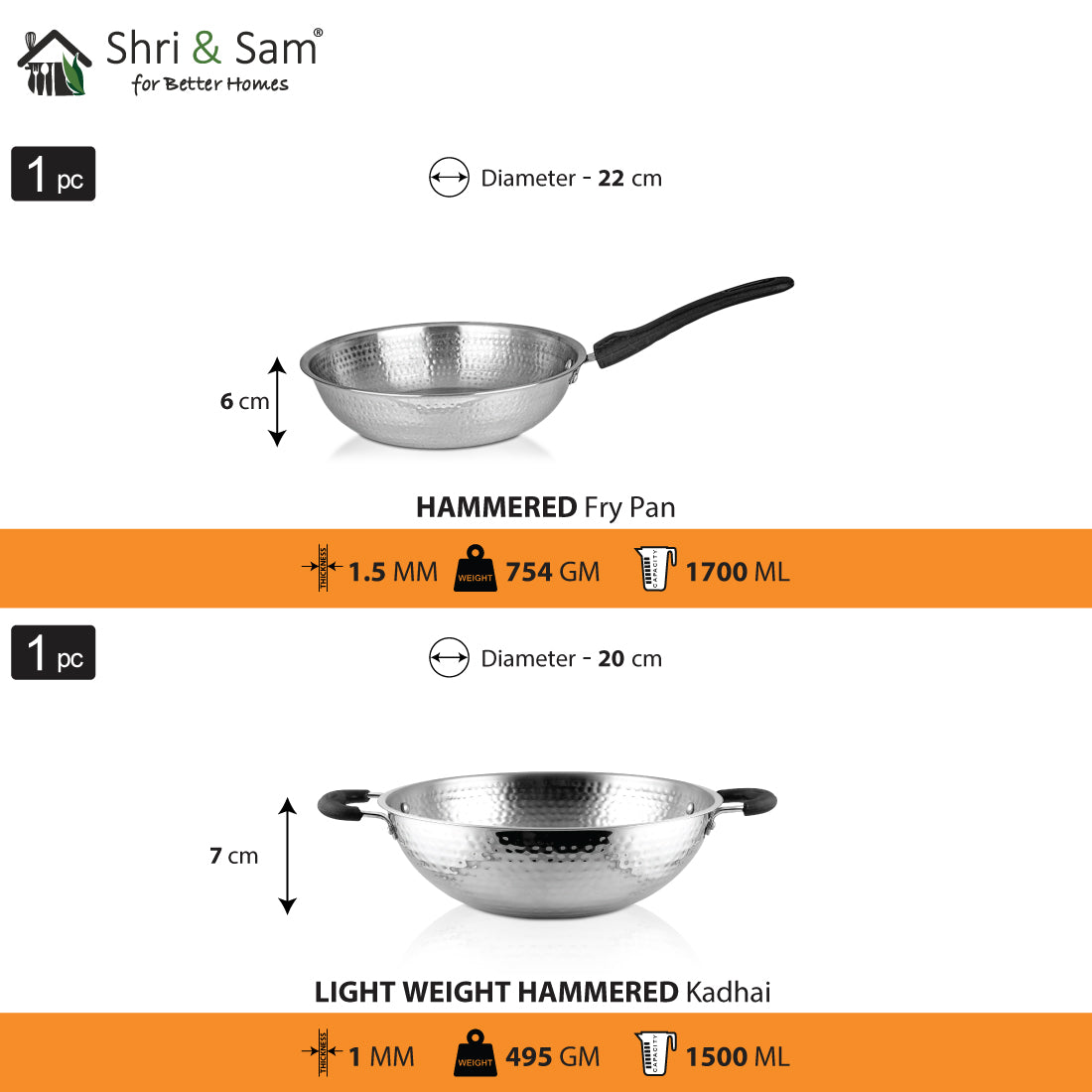 Stainless Steel 5 PCS Light Weight Hammered Cookware Set