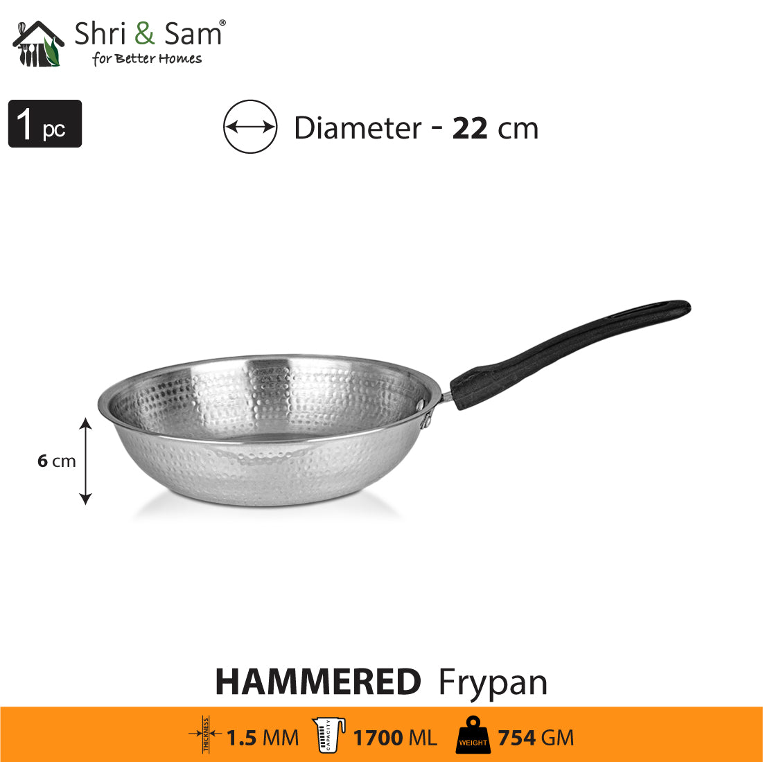 Stainless Steel Light Weight Hammered Fry Pan