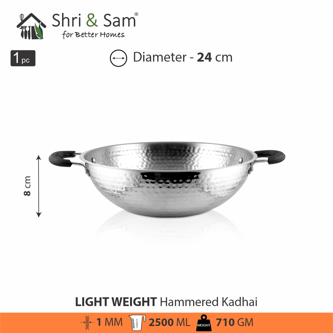 Stainless Steel Light Weight Hammered Kadhai