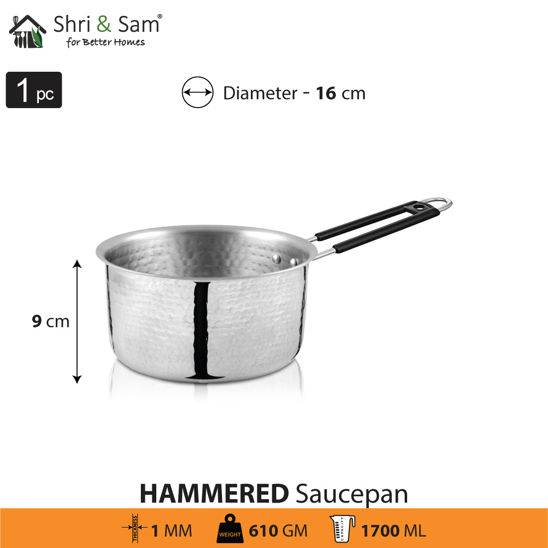 Stainless Steel Light Weight Hammered Sauce Pan