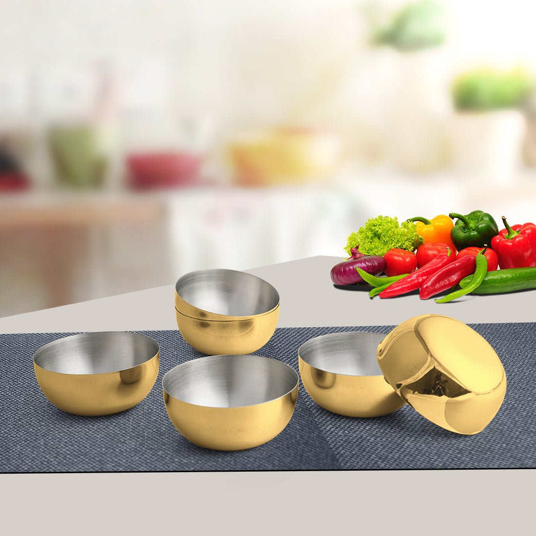 Stainless Steel 6 PCS Big Bowl with Gold PVD Coating Majestic