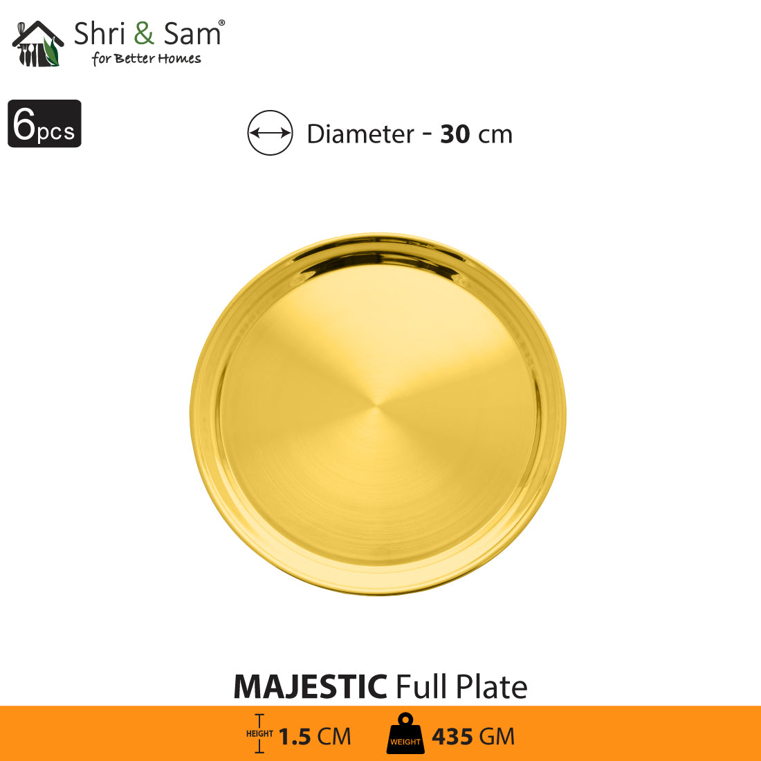 Stainless Steel 6 PCS Full Plate with Gold PVD Coating Majestic