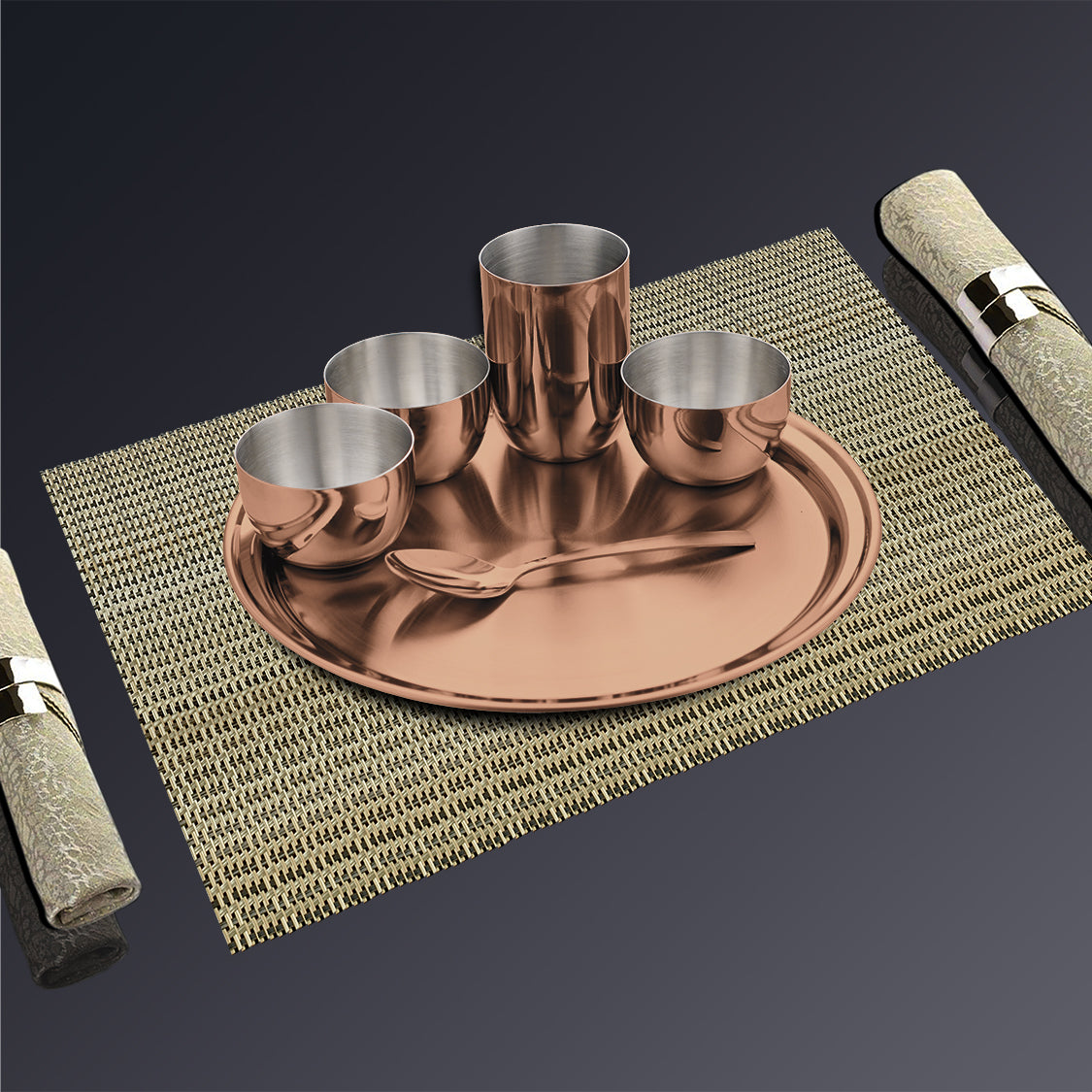 Stainless Steel Thali Set with Rose Gold PVD Coating Majestic