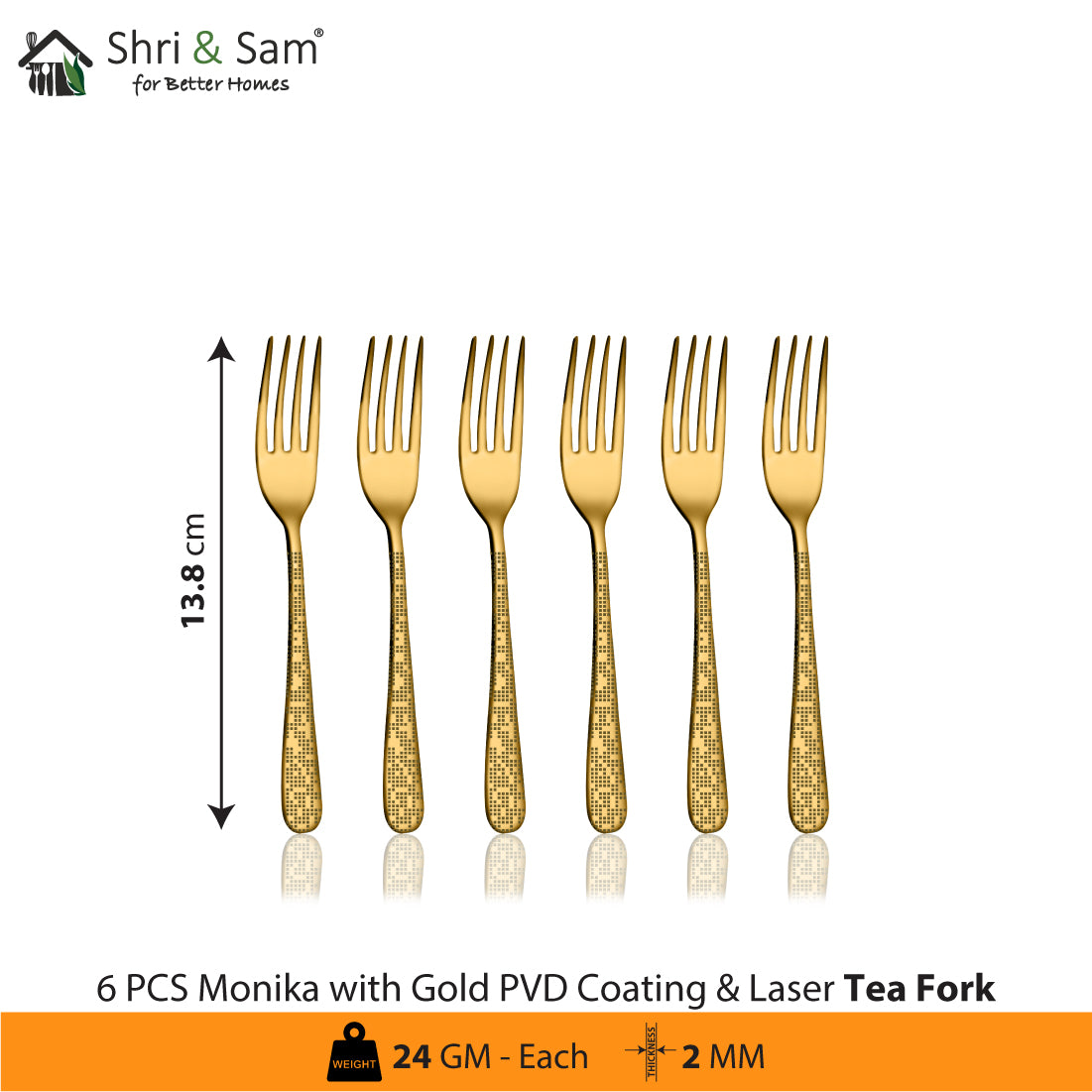 Stainless Steel Cutlery with Gold PVD Coating & Laser Monika