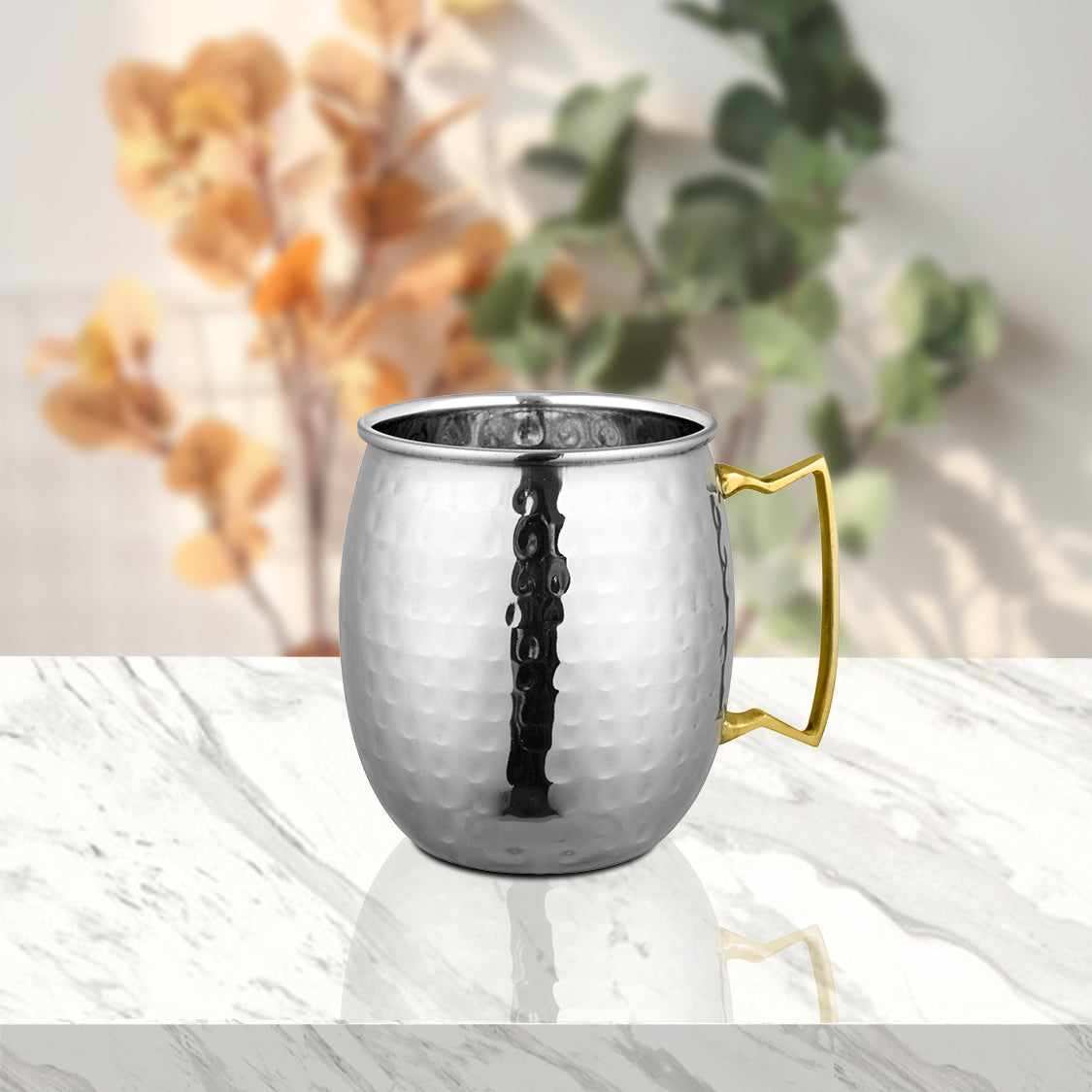 Stainless Steel Hammered Mug with Golden Handle Mule