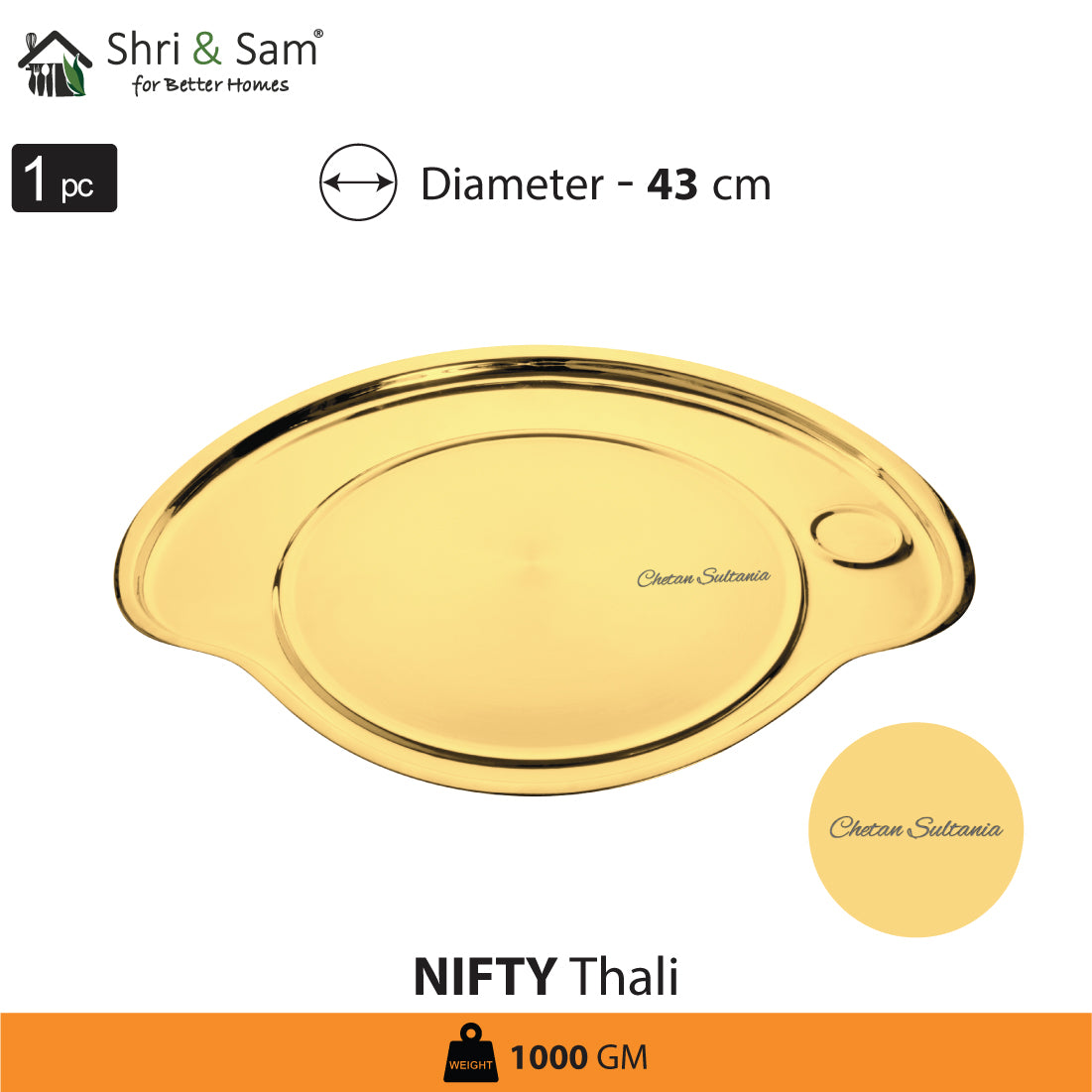 Stainless Steel Personalised Thali Set with Gold PVD Coating Nifty (Customised Name)