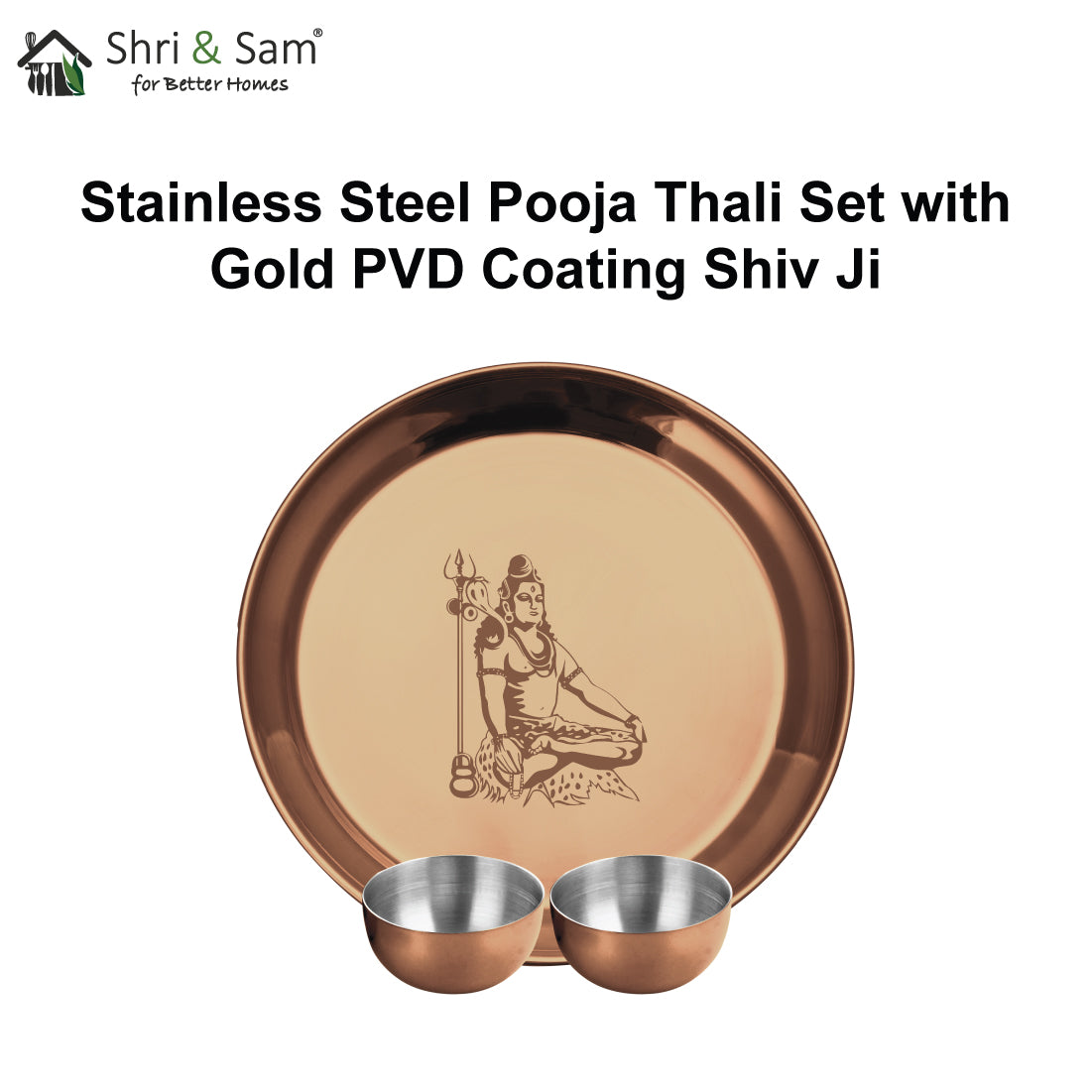 Stainless Steel Pooja Thali Set with Rose Gold PVD Coating Shiv