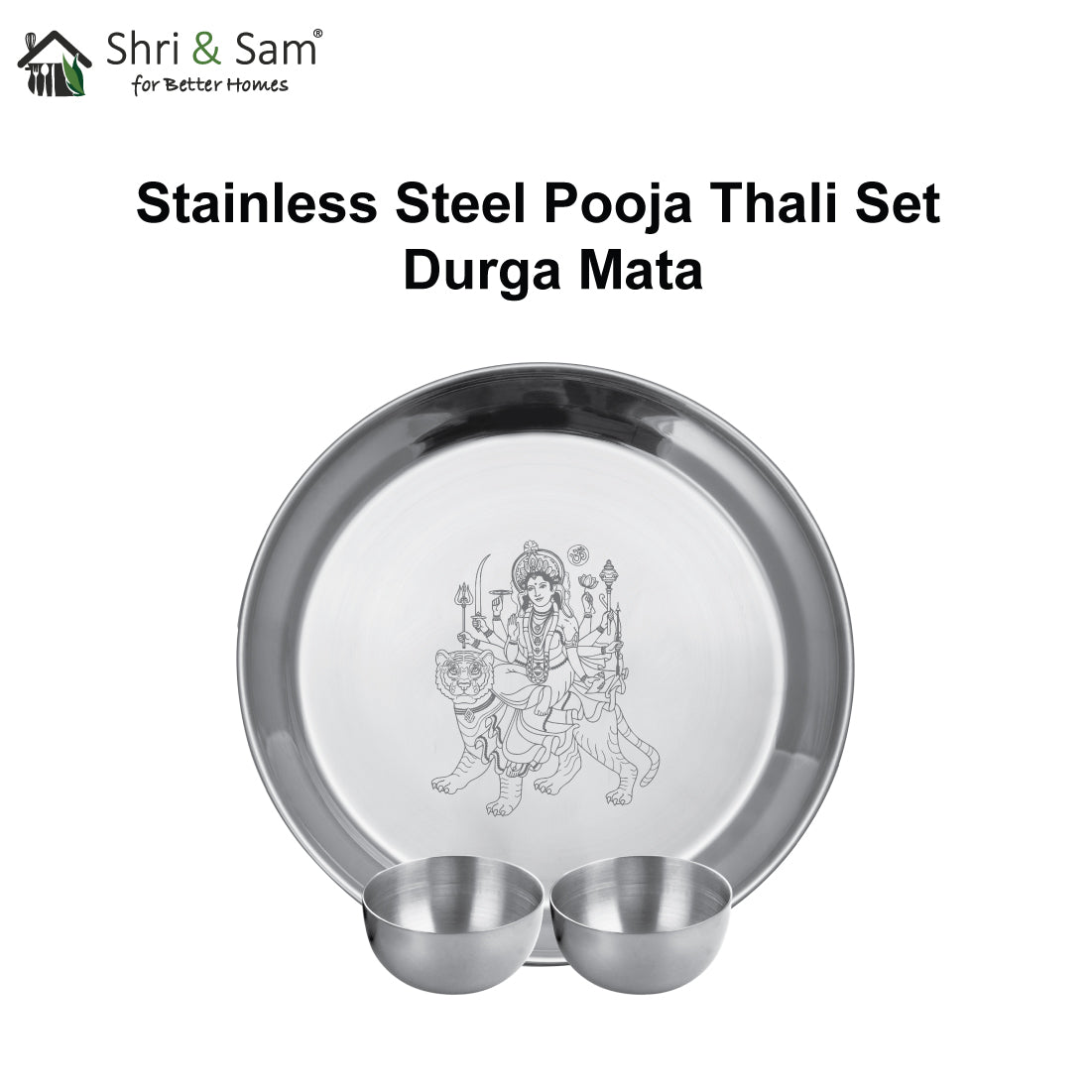 Stainless Steel Pooja Thali Set Durga Mata