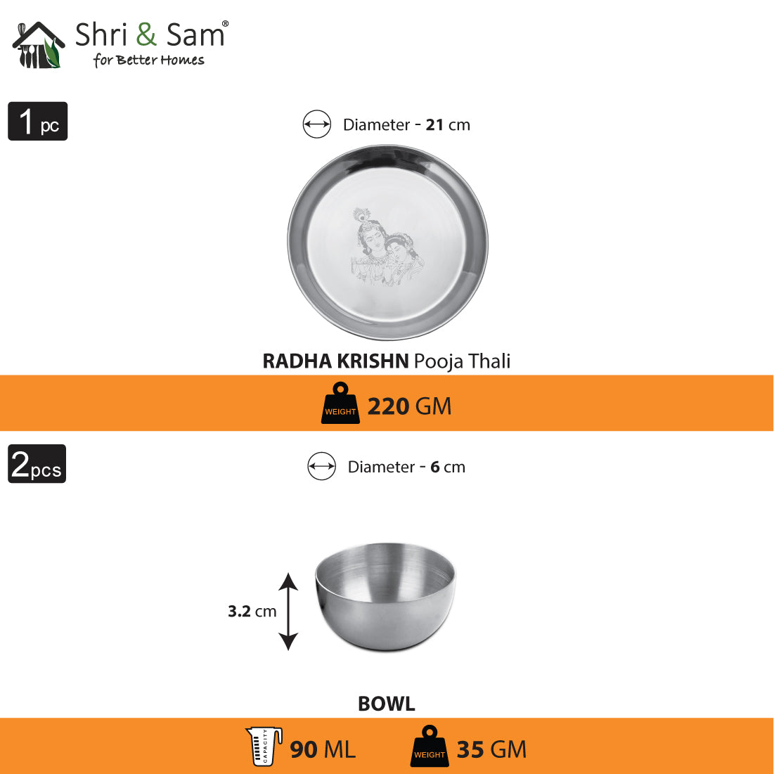 Stainless Steel Pooja Thali Set Radha Krishn