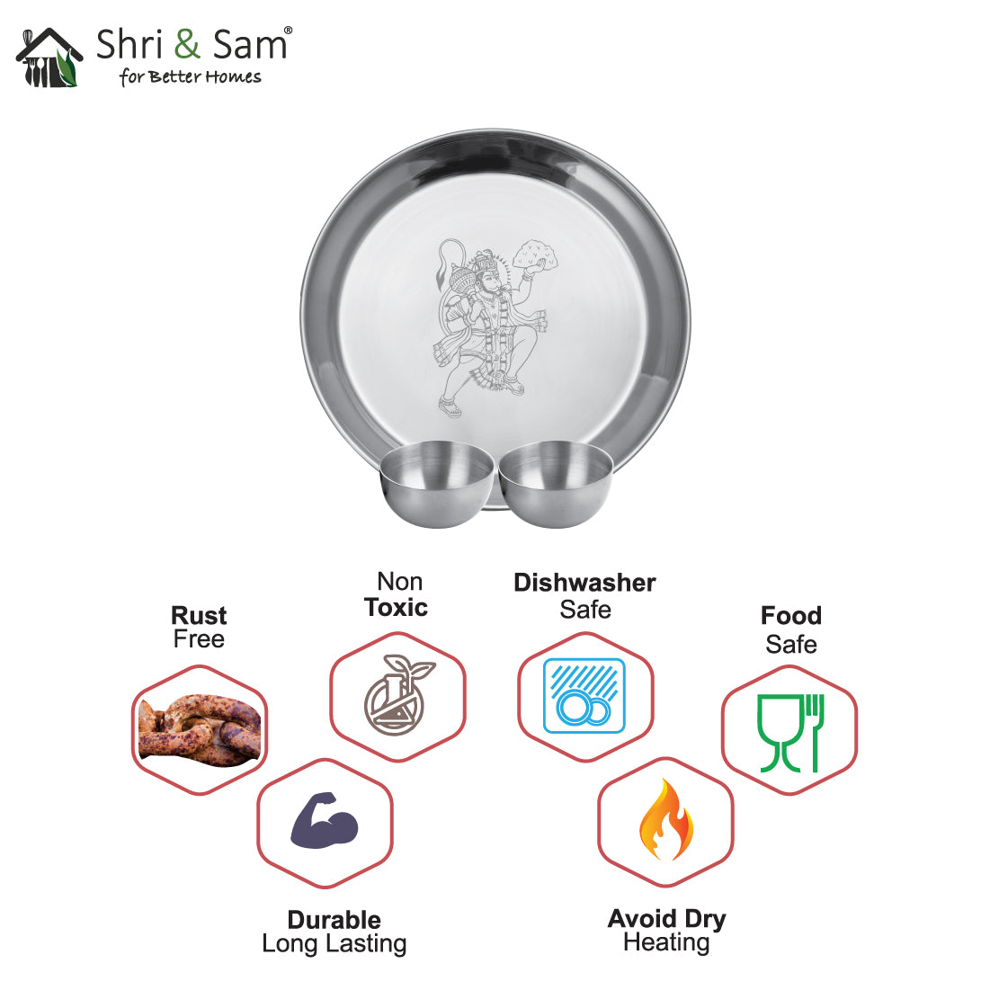 Stainless Steel Pooja Thali Set Hanuman