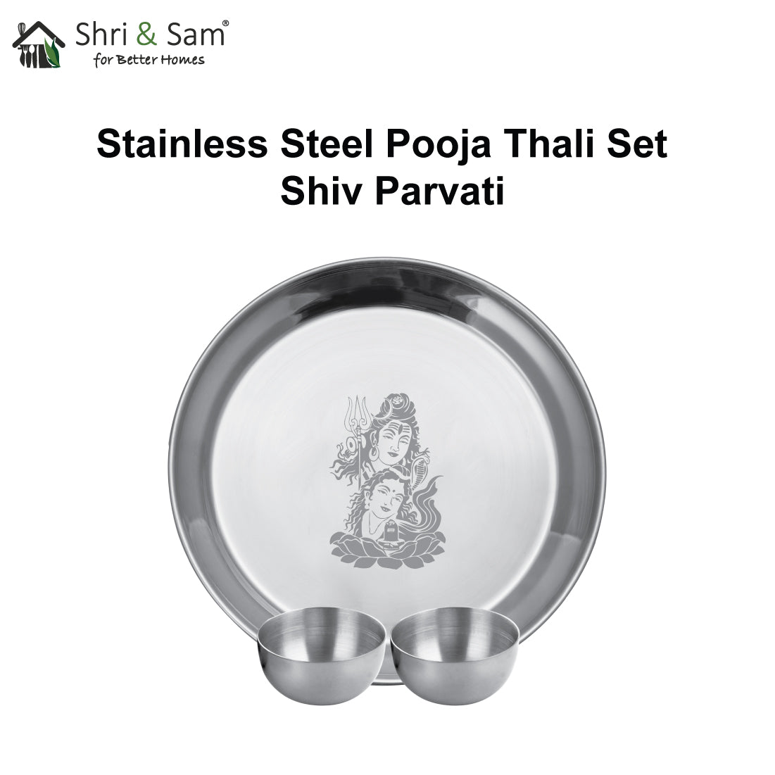 Stainless Steel Pooja Thali Set Shiv Parvati