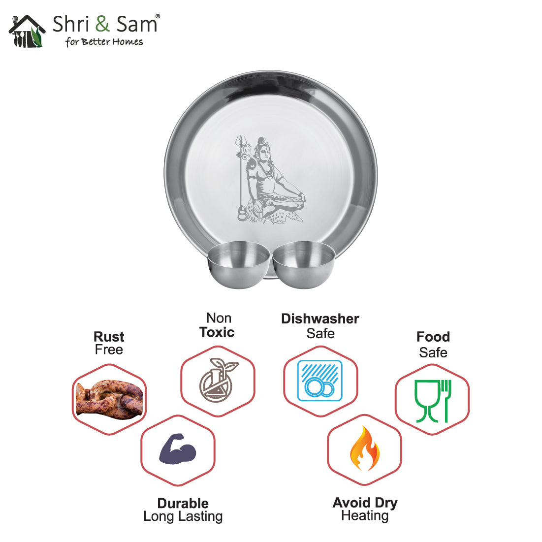 Stainless Steel Pooja Thali Set Shiv