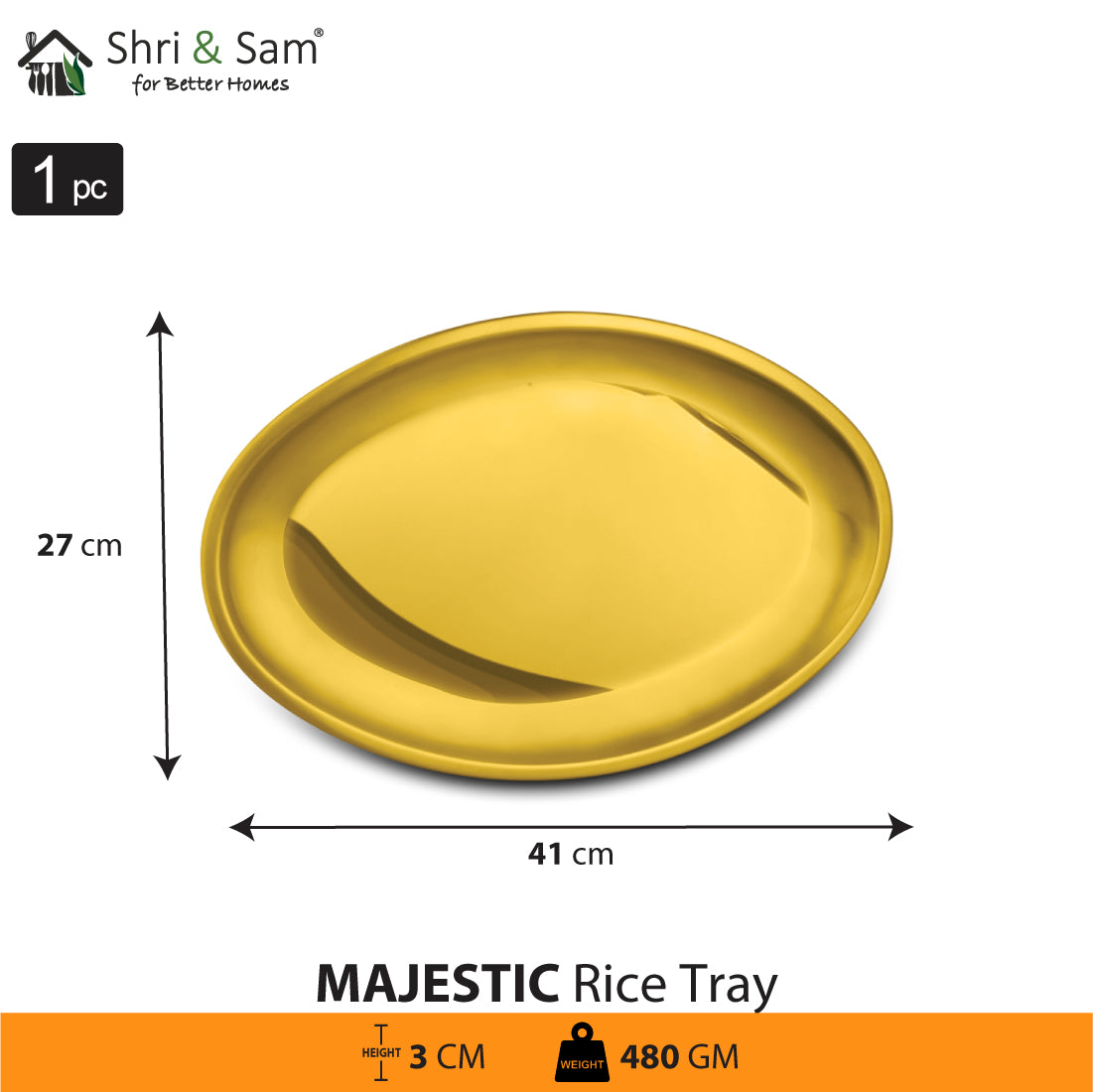 Stainless Steel Rice Tray with Gold PVD Coating Majestic