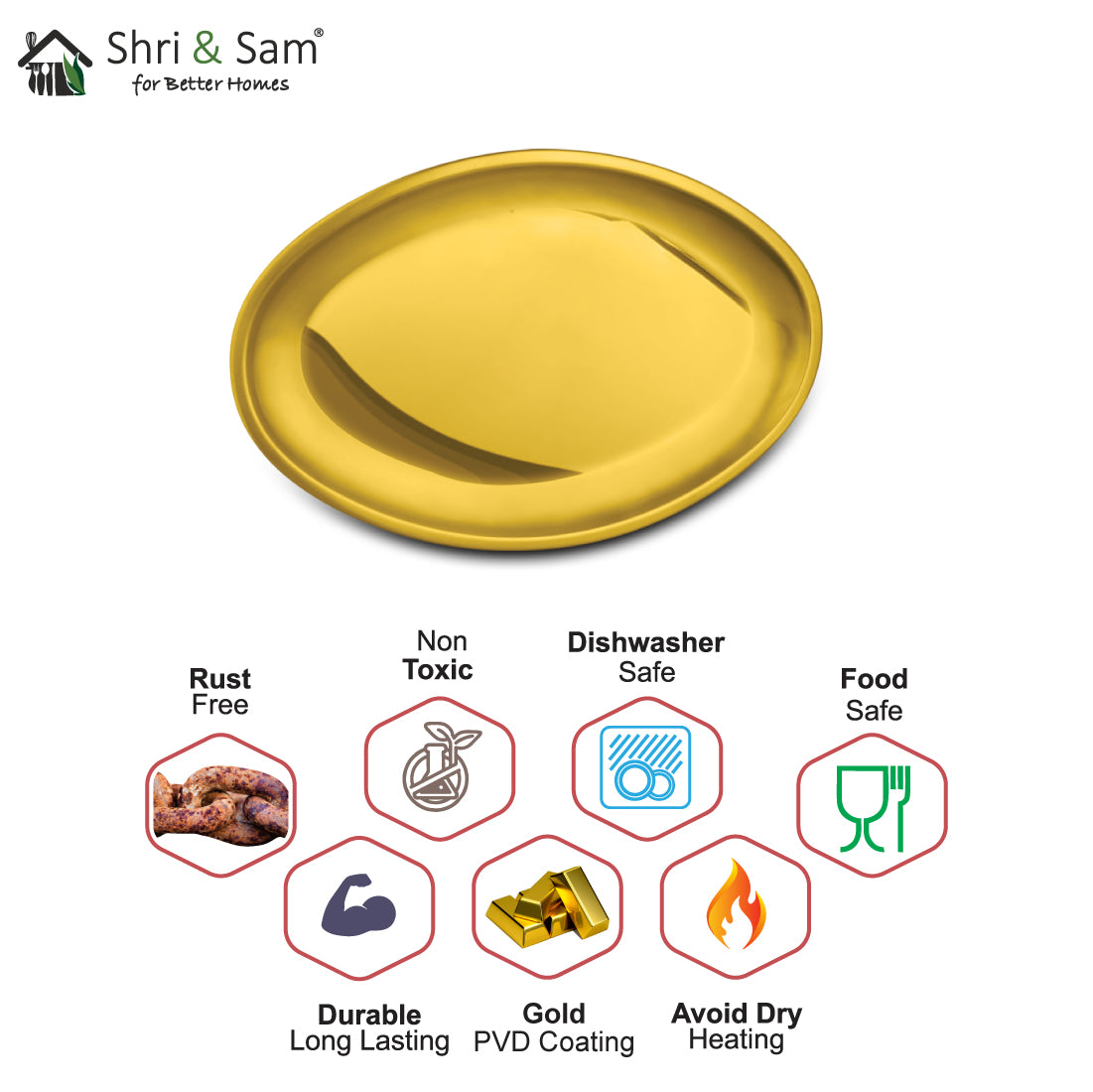 Stainless Steel  Rice Tray with Gold PVD Coating Majestic